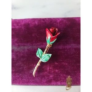 Vintage Red Rose Enamel Brooch